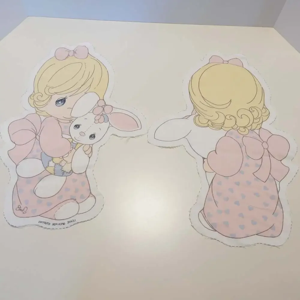 VTG 1985 Precious Moments Girl with Bunny Cut and Sew Pillow Doll Fabric Panel